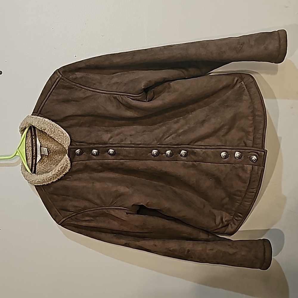 Christopher & Banks womens Large Y2K Brown coat. Sherpa Lined button